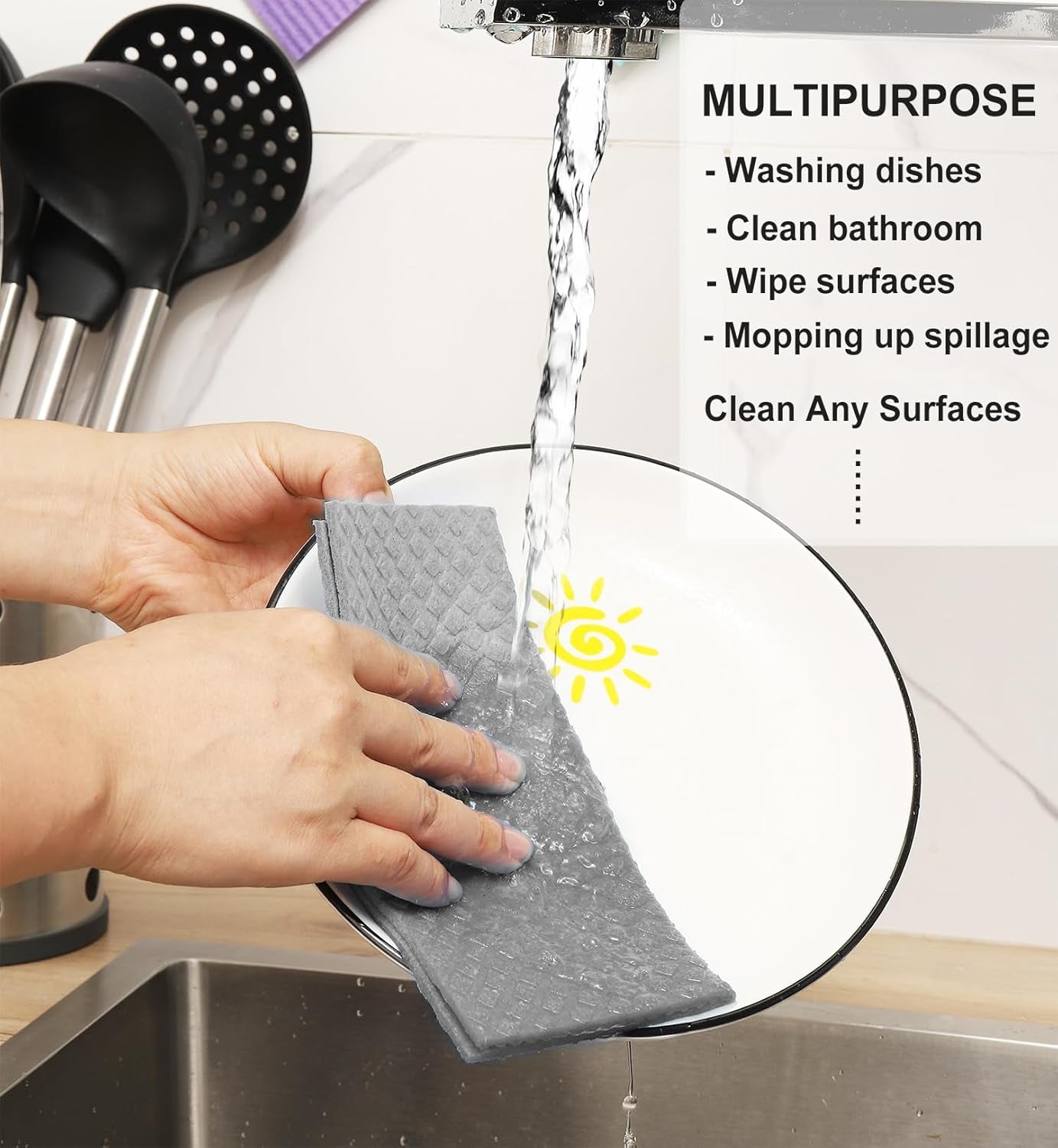 Reusable Swedish Dishcloths – Ultra Absorbent Eco-Friendly Kitchen Cleaning Cloths (Compostable, Washable, Odor-Resistant)