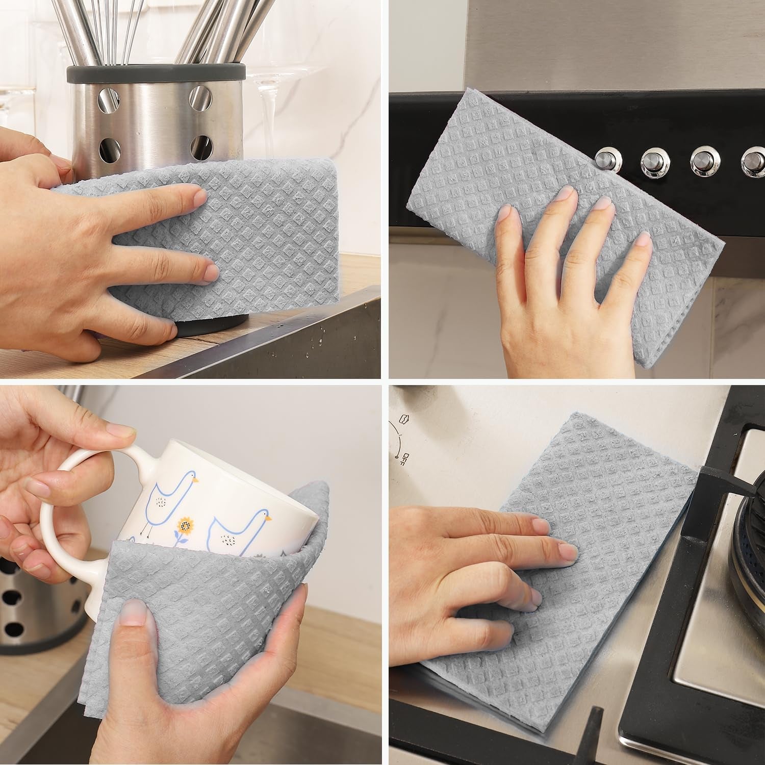 Reusable Swedish Dishcloths – Ultra Absorbent Eco-Friendly Kitchen Cleaning Cloths (Compostable, Washable, Odor-Resistant)