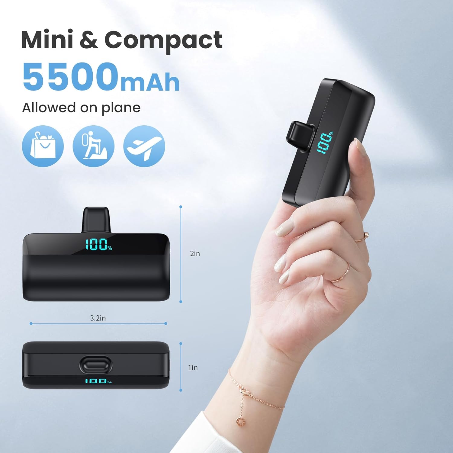 [2-Pack] Mini Portable Charger for Iphone 17/16/15,Upgraded 5500Mah PD Fast Charging USB C Power Bank,Travel Essentials Battery Pack for Iphone Galaxy Android