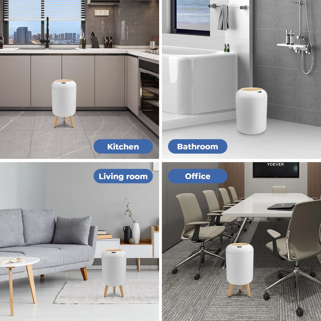 2-Pack Touchless Motion Sensor Trash Cans (12L + 10L) – Automatic Smart Bathroom & Kitchen Garbage Bins with Lid - Smart Home Trash Can