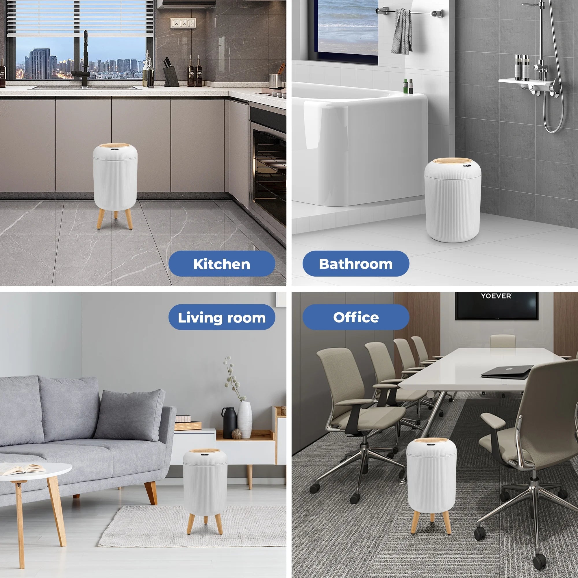 2-Pack Touchless Motion Sensor Trash Cans (12L + 10L) – Automatic Smart Bathroom & Kitchen Garbage Bins with Lid - Smart Home Trash Can