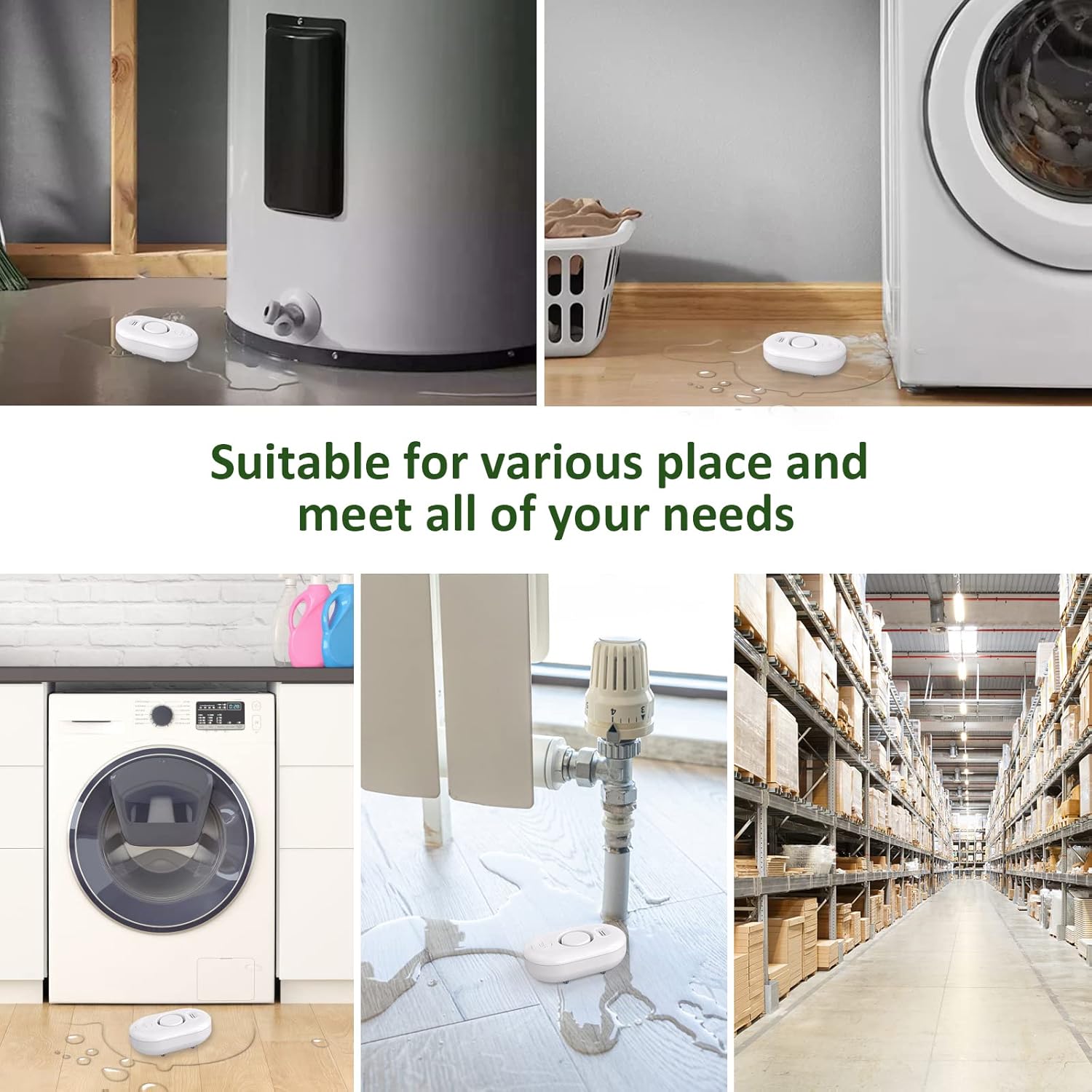 Water Leak Detector Alarm Sensor — 100dB Waterproof Drip & Flood Alert for Home, Basement, Kitchen & Bathroom Leak Detection