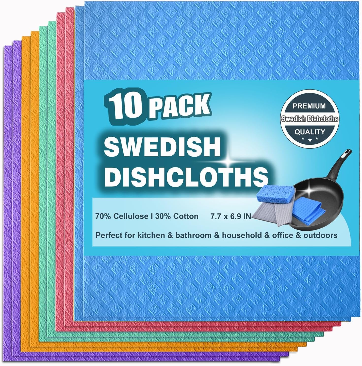 Reusable Swedish Dishcloths – Ultra Absorbent Eco-Friendly Kitchen Cleaning Cloths (Compostable, Washable, Odor-Resistant)