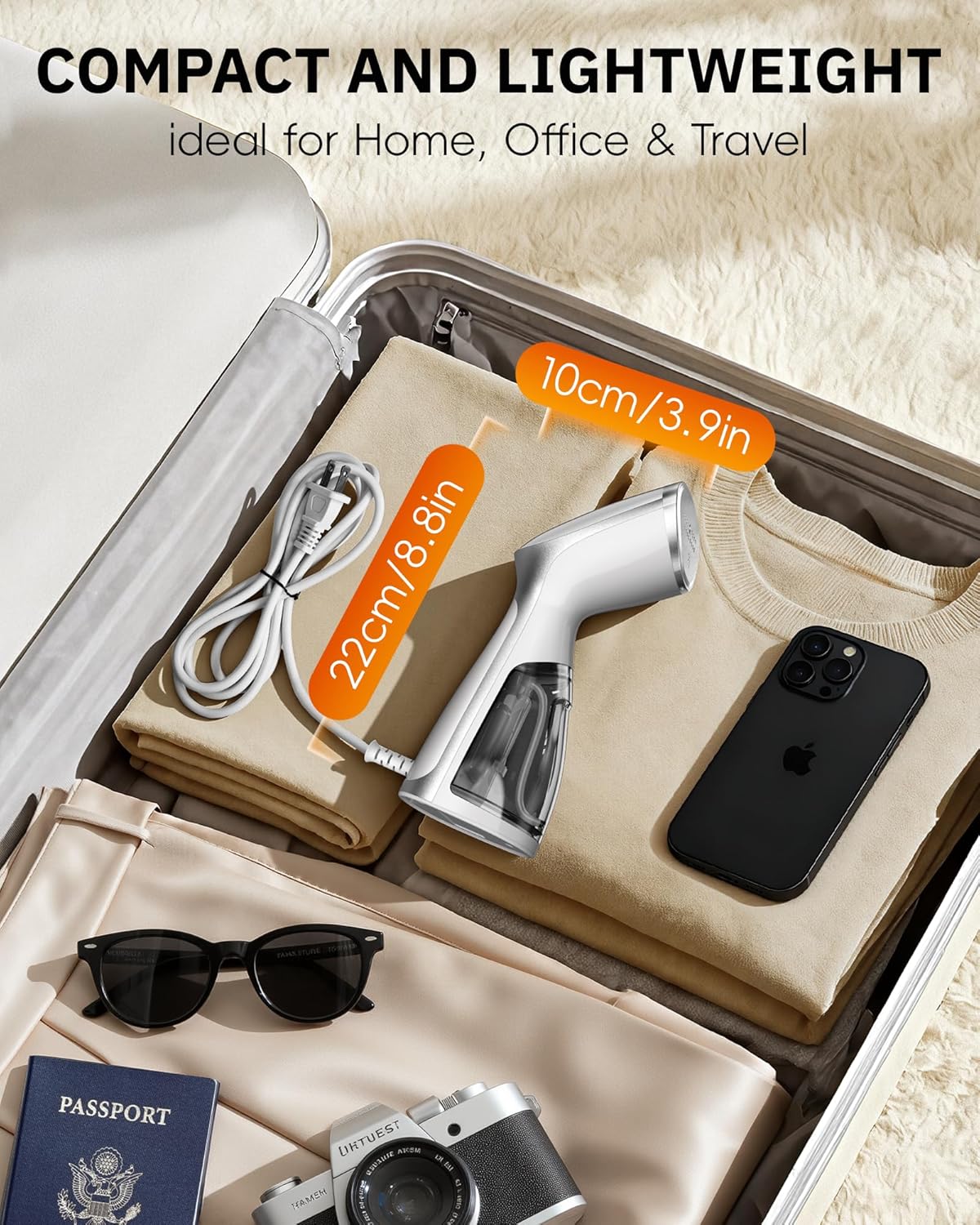 Portable Handheld Clothes Steamer – OGHom 1000W Powerful Fabric Steamer for Wrinkle Removal, Quick Heat-Up, Travel & Home Use