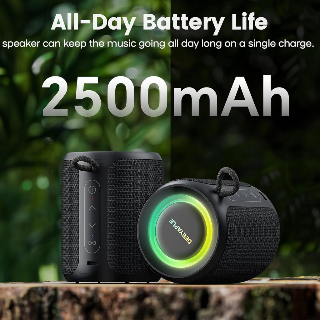 Portable Bluetooth Speaker – 15W Waterproof & Dustproof Wireless Speaker with TWS Stereo, LED Lights & Long Battery Life