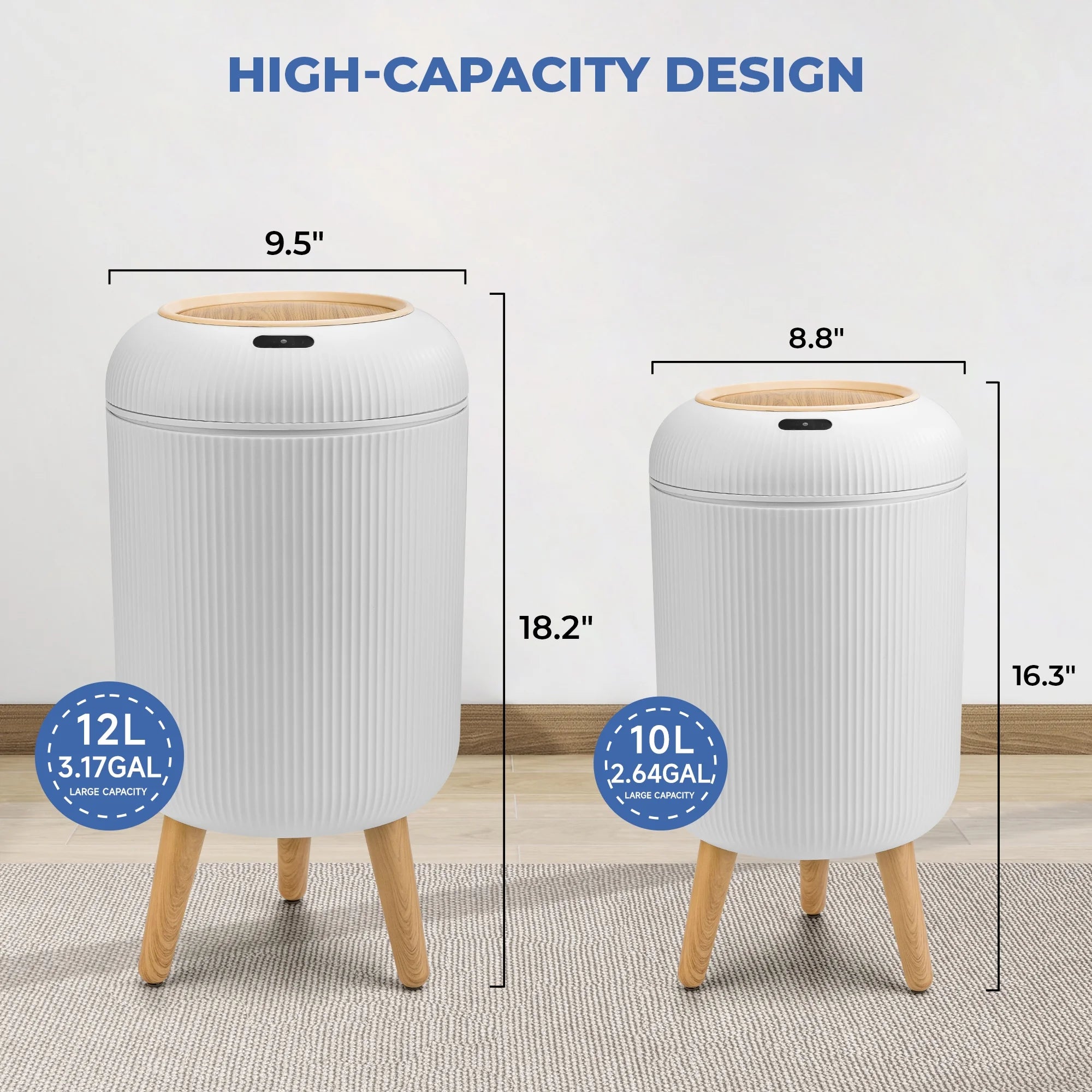 2-Pack Touchless Motion Sensor Trash Cans (12L + 10L) – Automatic Smart Bathroom & Kitchen Garbage Bins with Lid - Smart Home Trash Can