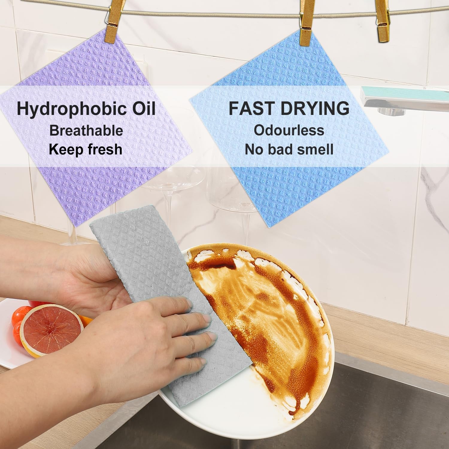 Reusable Swedish Dishcloths – Ultra Absorbent Eco-Friendly Kitchen Cleaning Cloths (Compostable, Washable, Odor-Resistant)